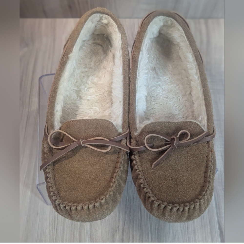 Moccasin Slippers Women's Size 9 Brown Faux Fur
